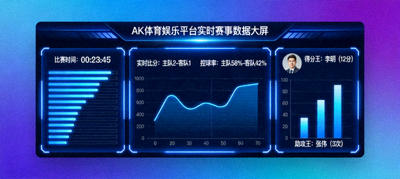 AK体育娱乐平台实时赛事数据大屏可视化分析图表，展示控球率、射门、传球等实时指标