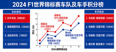 F1世界锦标赛车队及车手积分榜排名与得分趋势图